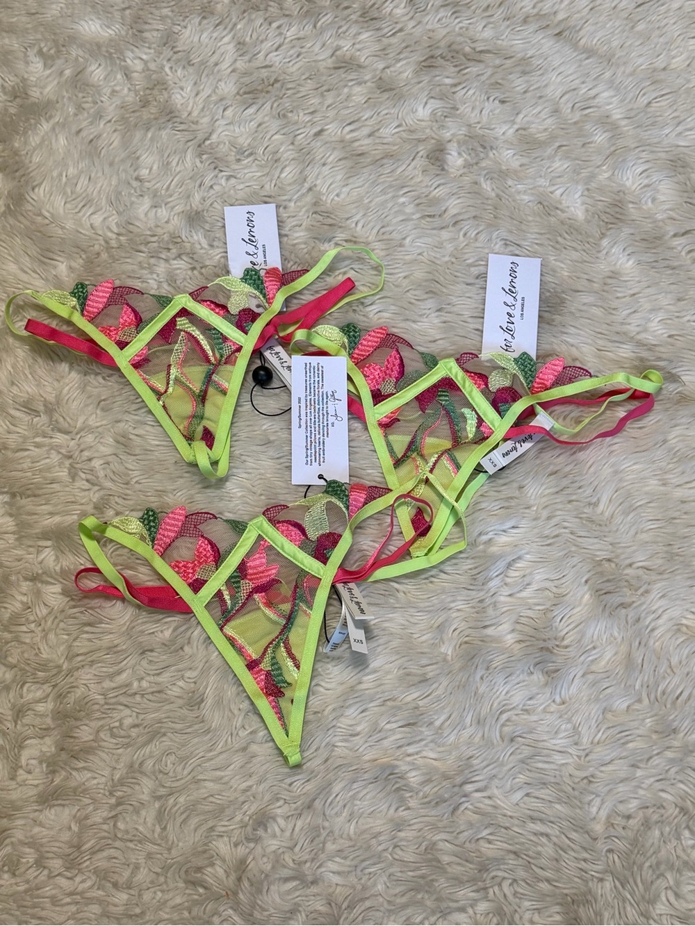 NWT For Love & Lemons 3 Pack Petunia Embroidered Thongs - Size XXS